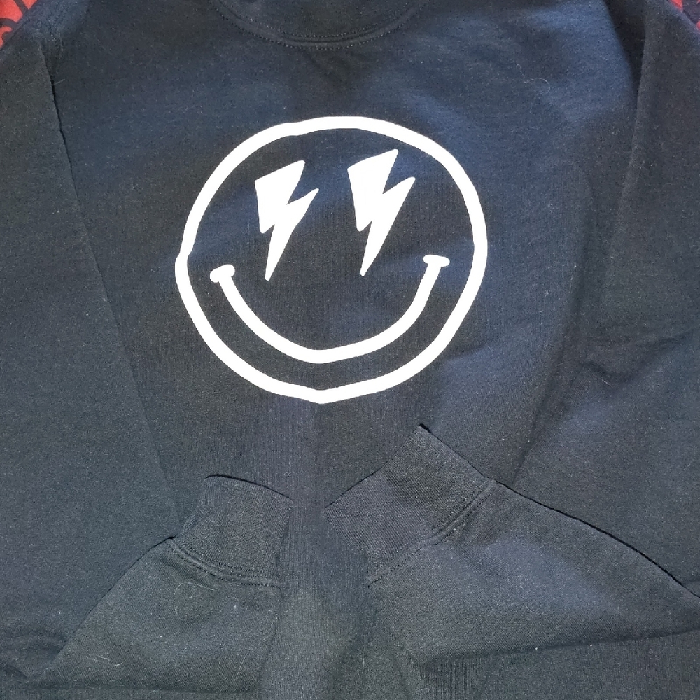 Black sweater with Smiley Face Graphic